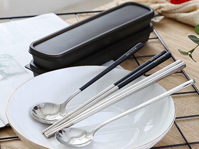 304不锈钢筷子勺子餐具套装 创意便携式筷勺三件套本色